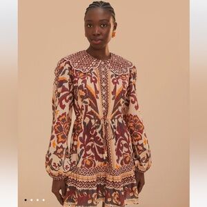 Farm Rio Cream Toucans Scarf Mini Dress